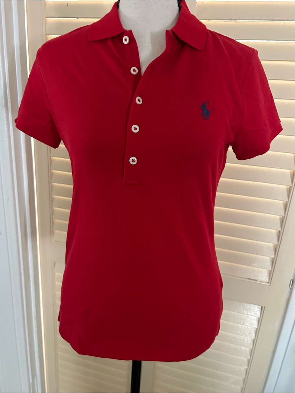 Polo Ralph Lauren Red slim Fit shirt Short-Sleeve Polo with Navy Logo - Picture 3 of 8